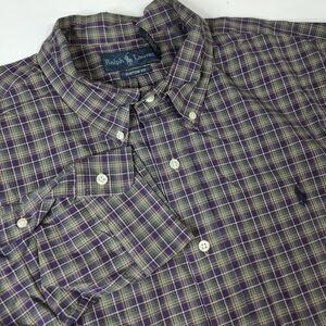 Polo Ralph Lauren Custom Fit Long Sleeve Button Up Shirt‎ Mens Plaid Purple 2XL